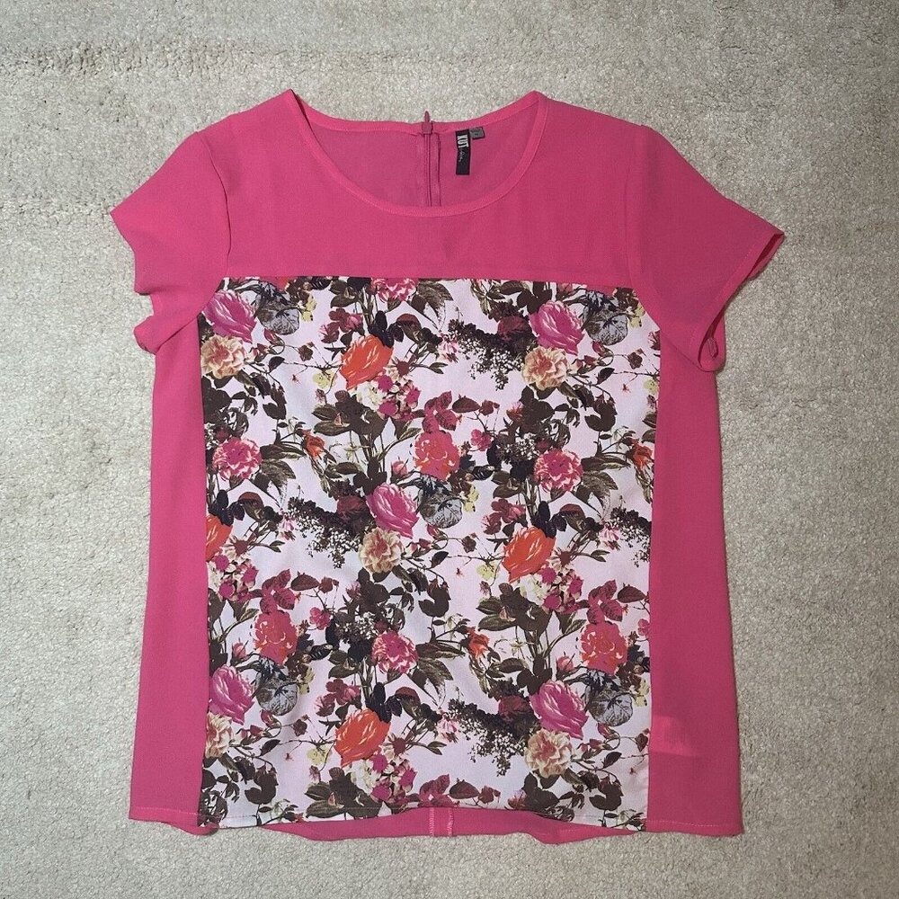 Kut From The Cloth Top Women’s Medium Floral Print Semi Sheer Short Sleeve - Picture 5 of 12